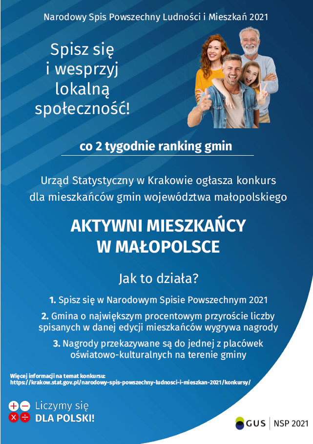 Plakat informacyjny konkursu Aktywni mieszkańcy w Małopolsce